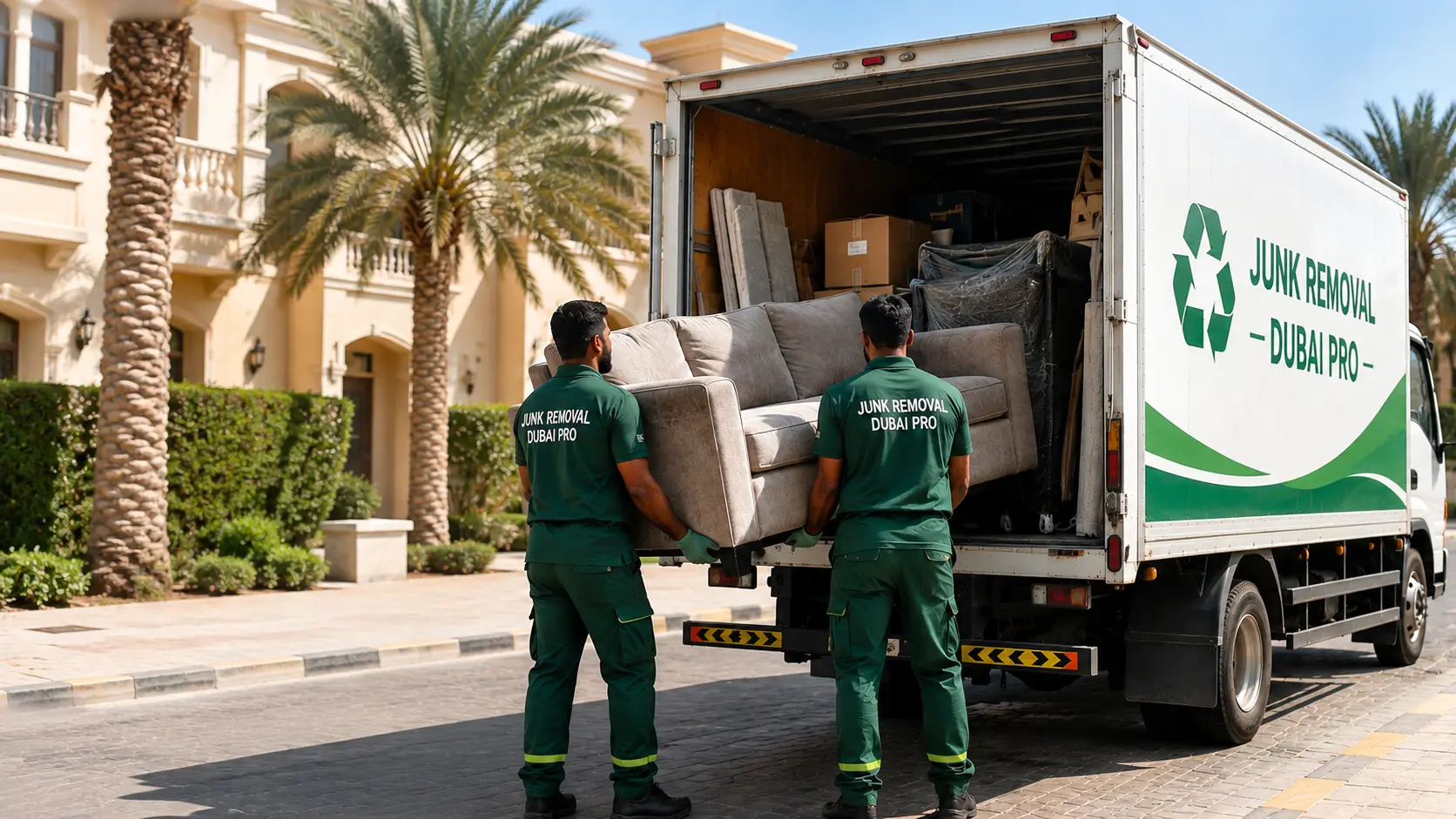 Dubai Junk Removal Crew Loading Sofa